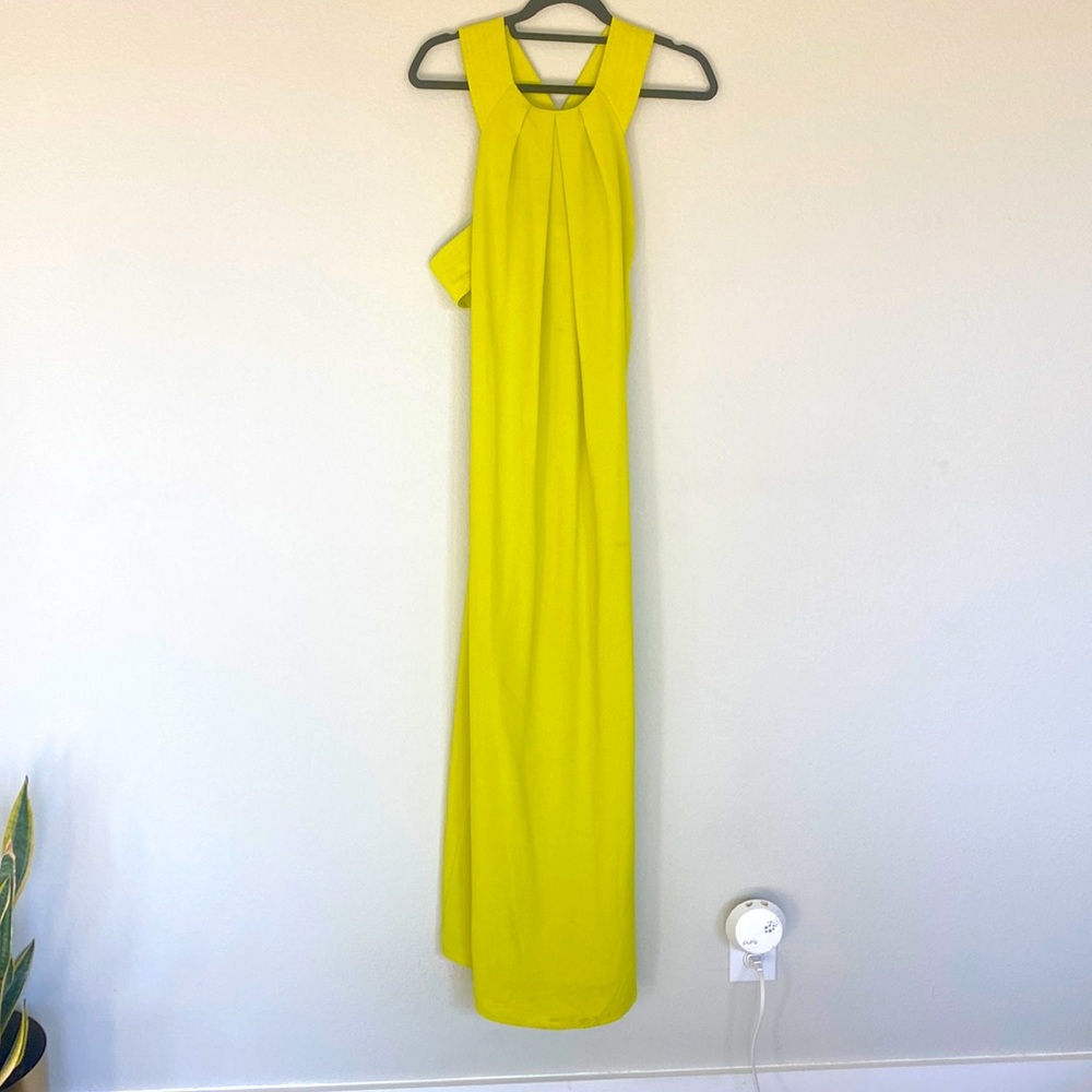 Lime, green maxi dress with cut outs on the side